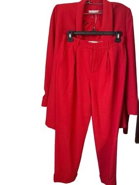 Alice + Olivia Cherry Red Belted Shawl Collar Blazer Sz XS